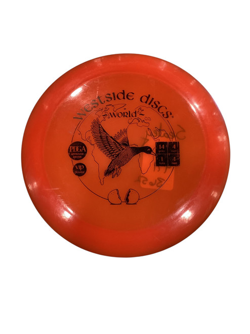 Vist Large View of Product Image Which is Used Westside WORLD Disc Golf Driver Orange