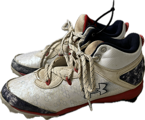 Vist Large View of Product Image Which is Used Under Armour BRYCE HARPER 3026598-100 BB/SB Cleats White Youth 06.0