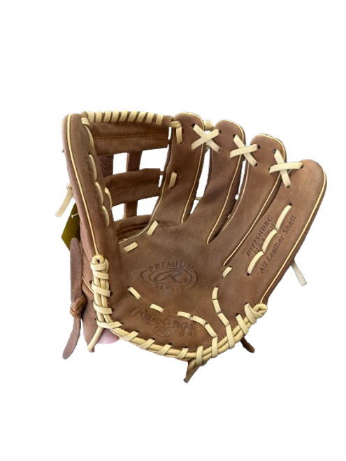 Vist Large View of Product Image Which is Used Rawlings PREMIUM SERIES BB/SB Glove RH Throw Brown 12 3/4"