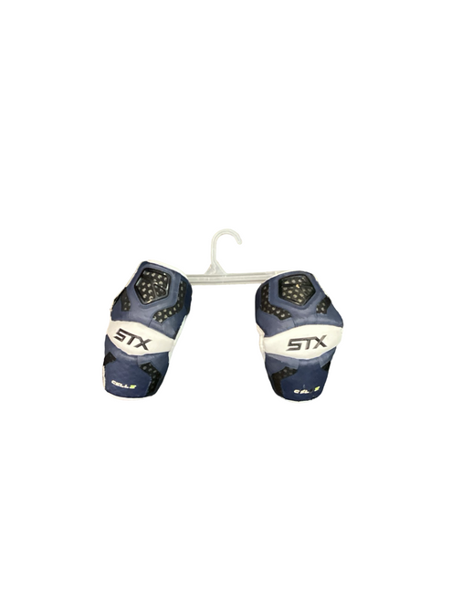 Vist Large View of Product Image Which is Used STX CELL IV Lacrosse Arm Pads/Guards Navy Blue LG