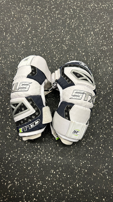 Vist Large View of Product Image Which is Used STX CELL V Lacrosse Arm Pads/Guards White SM