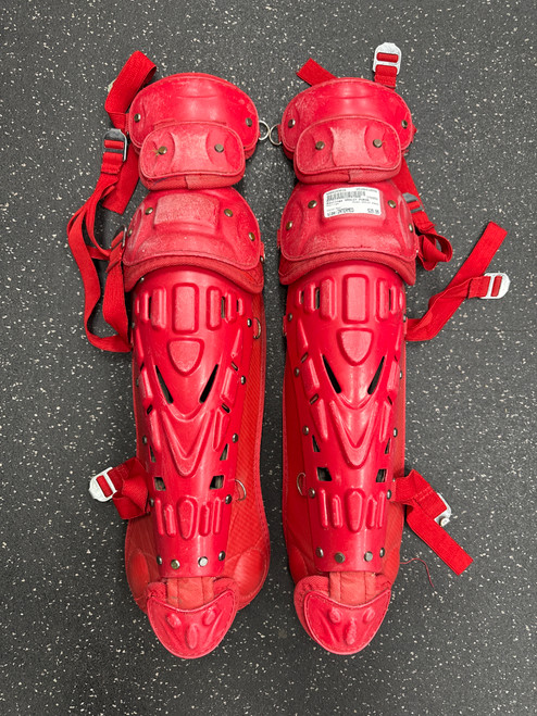 Vist Large View of Product Image Which is Used Rawlings XRDLGY PORON Catchers Leg Guards Red Intermed