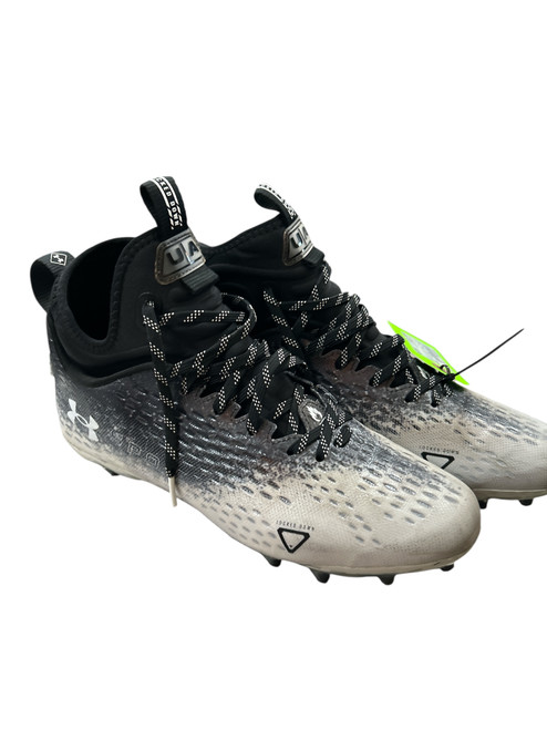 Vist Large View of Product Image Which is Used Under Armour SPOT LIGHT CLEATS 10.5 Adult FB Cleats Black And White Senior 10.5