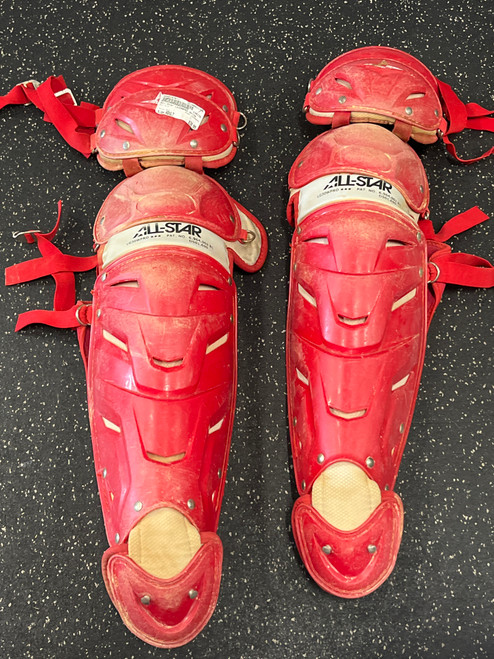 Vist Large View of Product Image Which is Used All Star LG30WPRO Catchers Leg Guards Red Adult