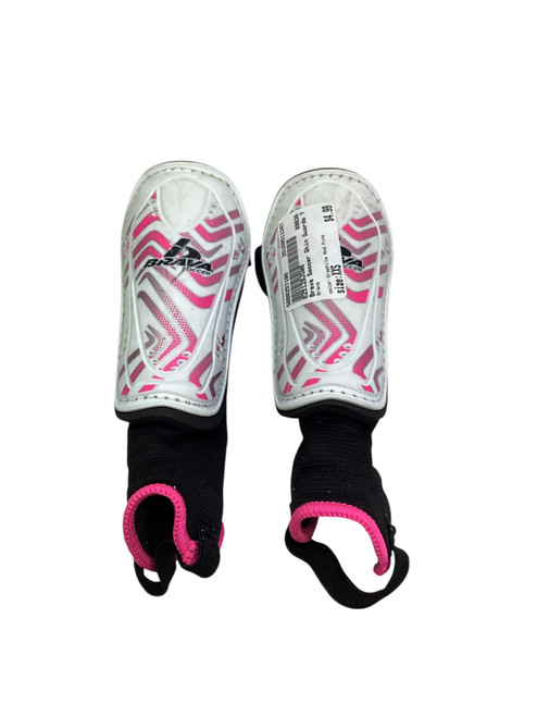 Vist Large View of Product Image Which is Used Brava Soccer Shin Guards Youth Graphite And Pink XXS