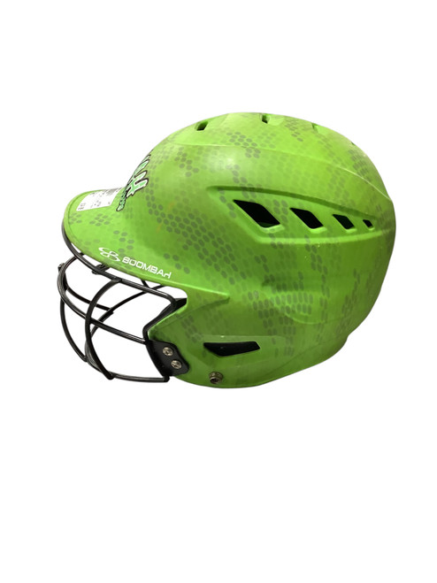 Vist Large View of Product Image Which is Used BoomBah BATTING HELMET W/ MASK Batting Helmet w/Mask Neon Green MD