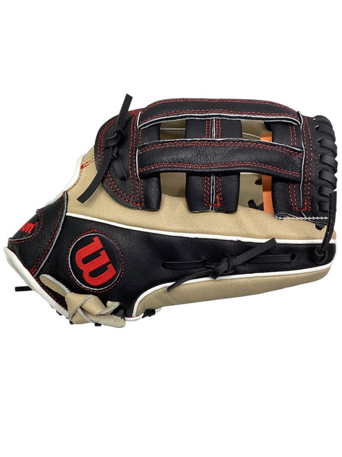 Vist Large View of Product Image Which is Used Wilson A450 BB/SB Glove RH Throw Tan 12"