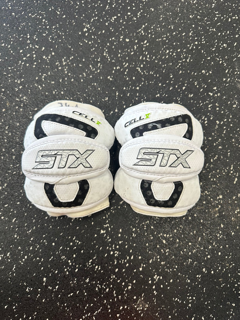 Used STX CELL V Lacrosse Arm Pads/Guards White MD 11849-S000032581 Vist Large View of Product Image Which is Used STX CELL V Lacrosse Arm Pads/Guards White MD