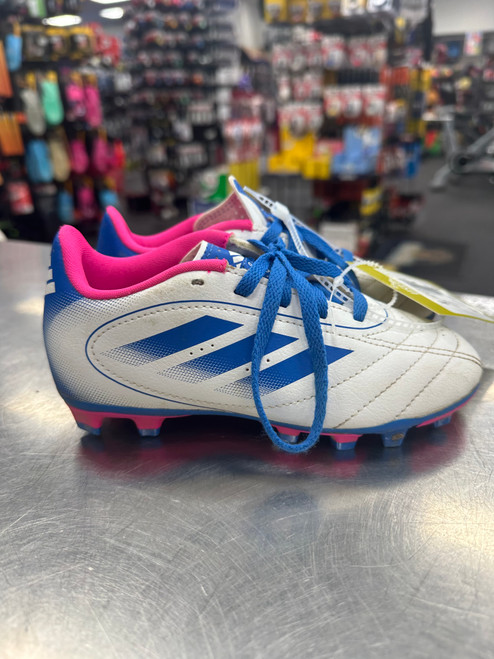Vist Large View of Product Image Which is Used Adidas GOLETTO Soccer Cleats Clear And Royal Blue Youth 12.0