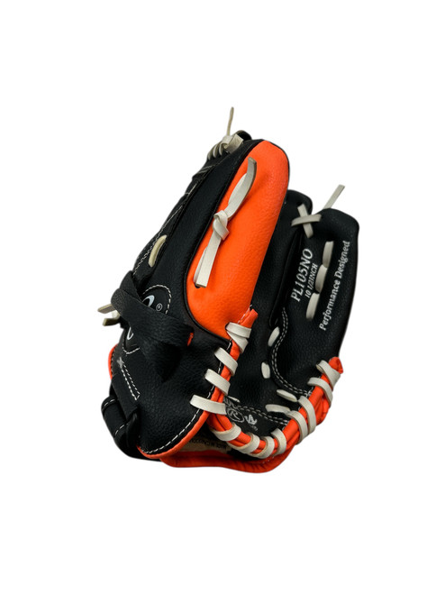 Vist Large View of Product Image Which is Used Rawlings PL105NO RHT GLOVE BB/SB Glove RH Throw Black And Orange 10 1/2"