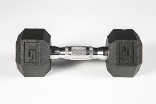 Vist Large View of Product Image Which is New 15lb Rubber Hex Dumbbell