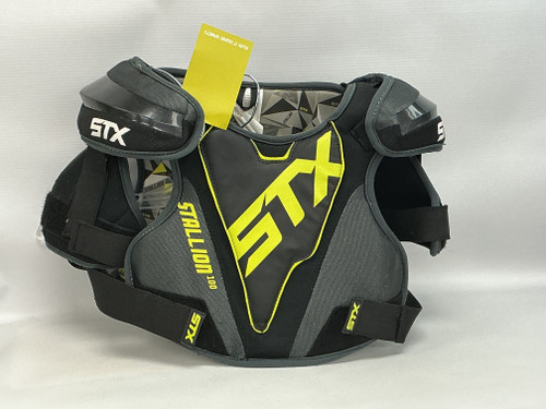 Vist Large View of Product Image Which is Used STX STALLION 100 Lacrosse Shoulder Pads Black And Green MD