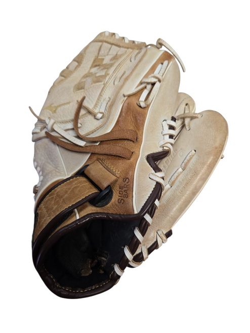 Vist Large View of Product Image Which is Used Mizuno GSP1201F3WH GLOVE BB/SB Glove RH Throw Brown 12"