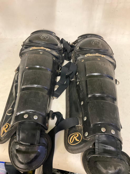 Vist Large View of Product Image Which is Used Rawlings SHIN GUARDS Catchers Leg Guards Black Intermed
