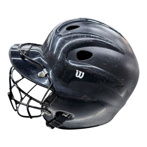 Vist Large View of Product Image Which is Used Wilson BATTING HELMET W/MASK Batting Helmet w/Mask Black Fits all