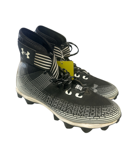 Vist Large View of Product Image Which is Used Under Armour UAF BLK/WHT 3023718-003 CLEATS Adult FB Cleats Black And White Senior 8