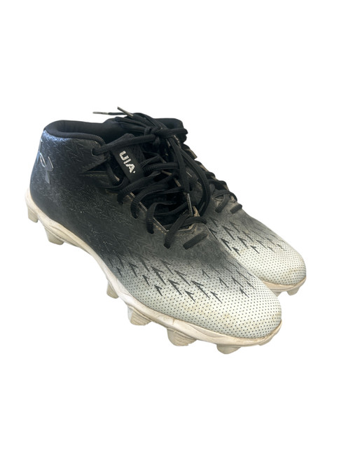 Vist Large View of Product Image Which is Used Under Armour UA BLK/WHT 3027293-001 CLEATS Adult FB Cleats Black And White Senior 8.5