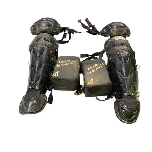 Vist Large View of Product Image Which is Used All-Star ALL-STAR LEG GUARDS W/KNEE SAVERS Catchers Leg Guards Black Adult
