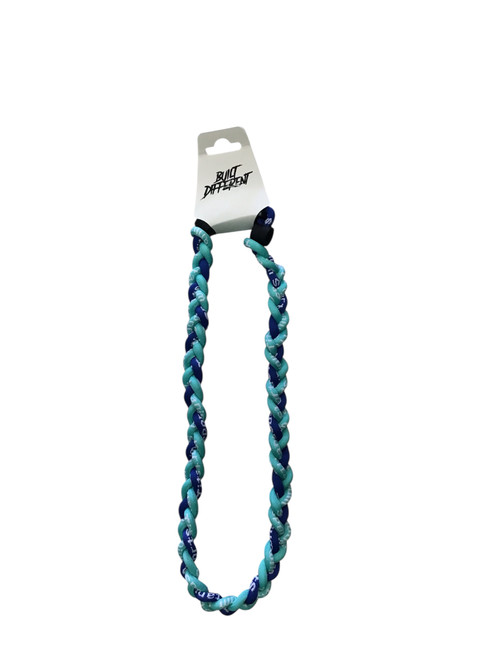 Vist Large View of Product Image Which is BUILT DIFFERENT TEAL/BLUE ROPE NECKLACE