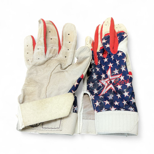 Vist Large View of Product Image Which is Used Rawlings BB/SB Batting Gloves White/Red/Navy SM