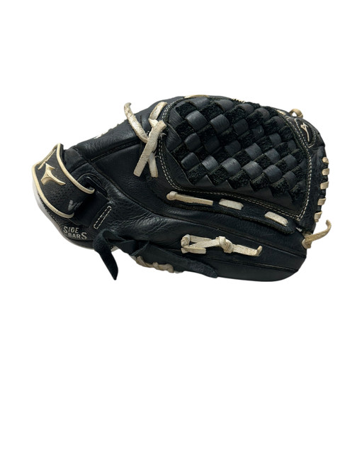 Vist Large View of Product Image Which is Used Mizuno GPSL1200F3 RH Throw Fastpitch Gloves Black And White 12"