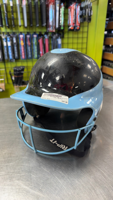 Vist Large View of Product Image Which is Used RIP-IT BATTING HELMET Batting Helmet w/Mask Carolina Blue M/L