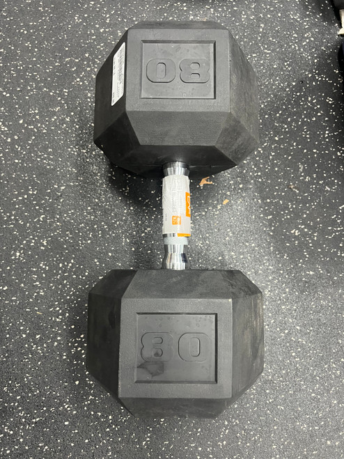 Vist Large View of Product Image Which is Used Cap 80-LB Hex Rubber Dumbbell (Each)