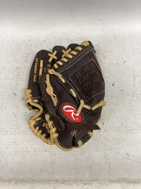 Vist Large View of Product Image Which is Used Rawlings HIGHLIGHT SERIES BB/SB Glove LH Throw Brown 10"