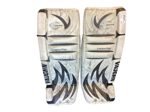 Vist Large View of Product Image Which is Used Vaughn VELOCITY 32 INCH PLUS 1 Goalie Leg Pads Senior White 32"