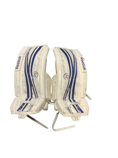 Vist Large View of Product Image Which is Used Reebok 14K 24+1 Goalie Leg Pads Junior White And Royal Blue 24"