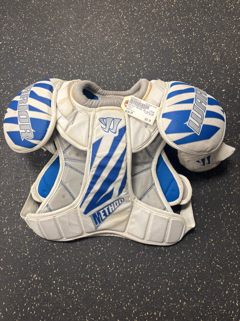 Vist Large View of Product Image Which is Used Warrior METHOD Lacrosse Shoulder Pads White SM