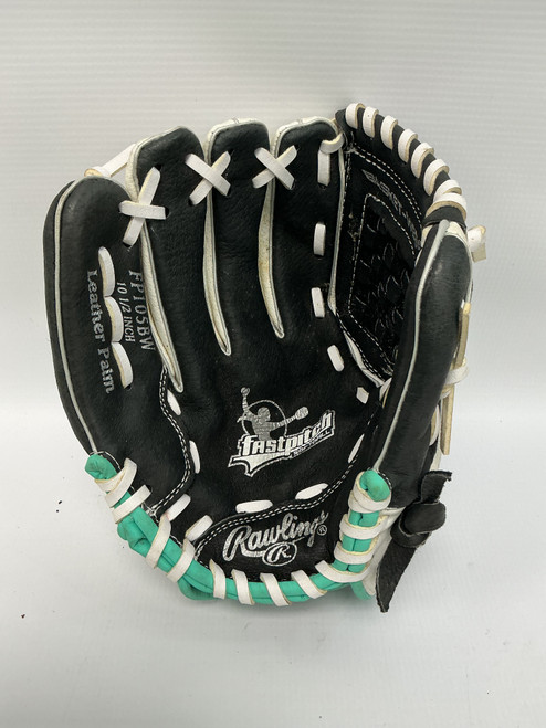 Vist Large View of Product Image Which is Used Rawlings FP105BW LH Throw Fastpitch Gloves Black And White 10 1/2"