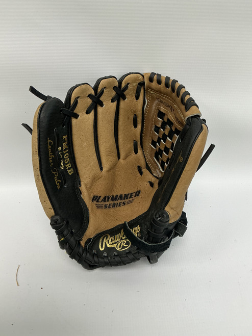 Vist Large View of Product Image Which is Used Rawlings PM105RB LH Throw Fastpitch Gloves Black And Tan 10 1/2"