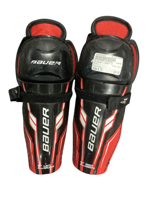 Vist Large View of Product Image Which is Used Bauer LEGACY Youth Shin Guards Black 9"