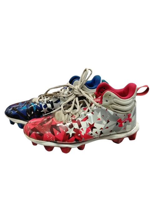 Vist Large View of Product Image Which is Used Under Armour Jr FB Cleats Royal Blue And Red Junior 06