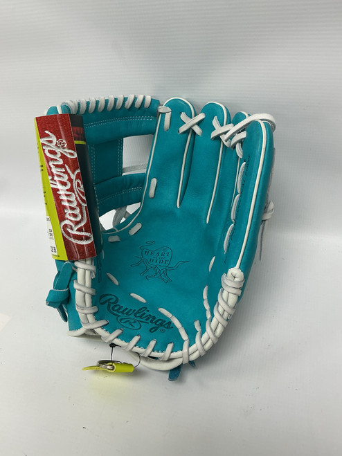 Vist Large View of Product Image Which is Used Rawlings HEART OF THE HIDE R2G SERIES RH Throw Fastpitch Gloves Teal 12"