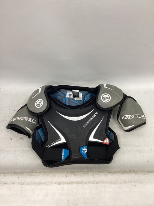 Vist Large View of Product Image Which is Used Maverik CHARGER Lacrosse Shoulder Pads Black SM