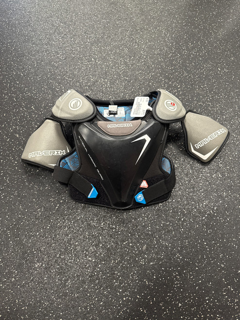 Vist Large View of Product Image Which is Used Maverik EKG Lacrosse Shoulder Pads Black MD