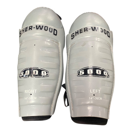 Vist Large View of Product Image Which is Used Sher-wood 5000 Senior Shin Guards Grey 14"