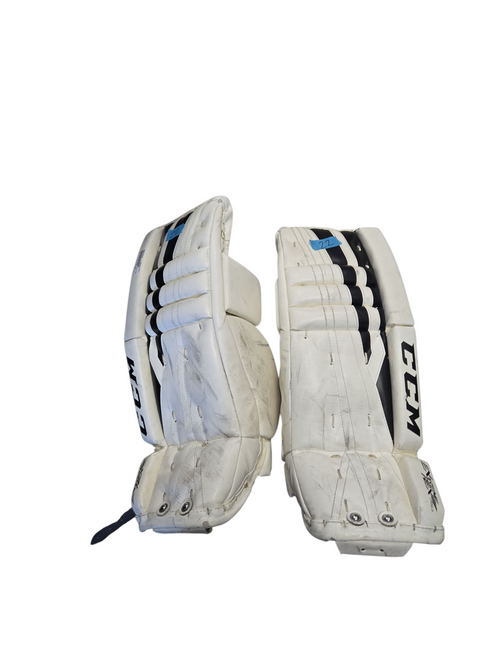 Vist Large View of Product Image Which is Used CCM EXTREME FLEX 760 Goalie Leg Pads Youth White 22"