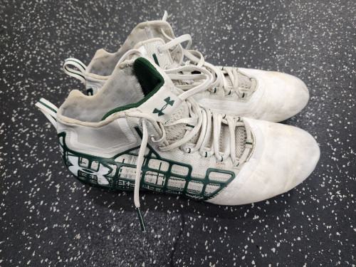 Vist Large View of Product Image Which is Used Under Armour Adult FB Cleats Green And White Senior 11.5