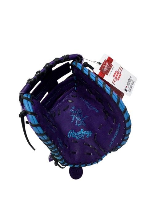 Vist Large View of Product Image Which is New Rawlings HEART OF HIDE R2G PRORDCT-10PUB Pro Grade Baseball First Base Mitt RH Throw Purple 13"