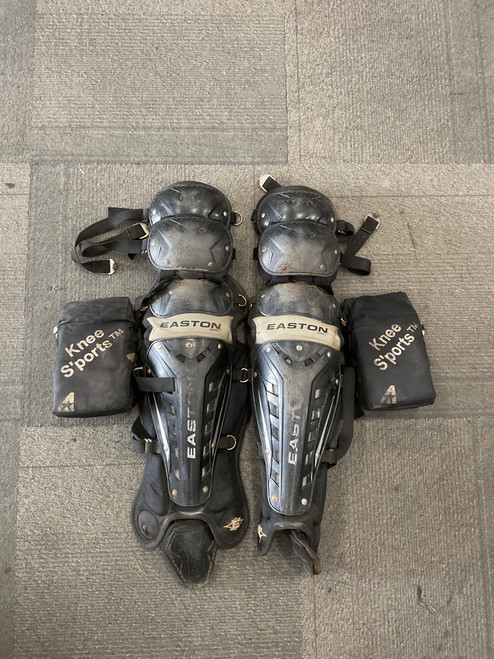 Vist Large View of Product Image Which is Used Easton ADULT SHIN GUARDS Catchers Leg Guards Black Adult