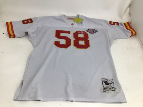 Vist Large View of Product Image Which is Used Mitchell VINTAGE AUTHENTIC D. THOMAS 58 JERSEY FB Top Adult White Senior