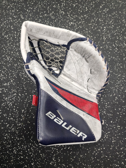 Used Bauer X5 PRO Inter Goalie Catcher White/Royal/Red 11849-S000032872 Vist Large View of Product Image Which is Used Bauer X5 PRO Inter Goalie Catcher White/Royal/Red