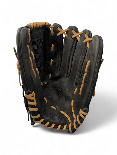 Vist Large View of Product Image Which is Used Miken SUPERSOFT BB/SB Glove RH Throw Black 12 3/4"