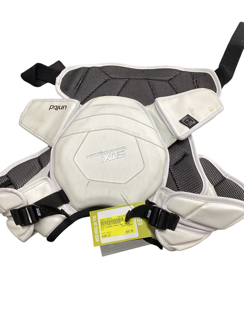 Vist Large View of Product Image Which is Used STX SHADOW Lacrosse Shoulder Pads White LG