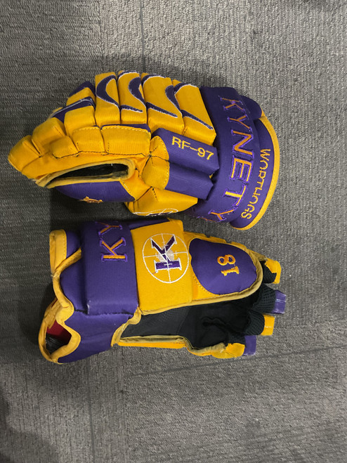 Vist Large View of Product Image Which is Used KYNETYK HOCKEY GLOVES Junior Gloves Yellow 18"