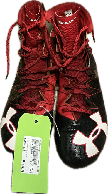Vist Large View of Product Image Which is Used Under Armour Adult FB Cleats Black And Red Senior 9.5
