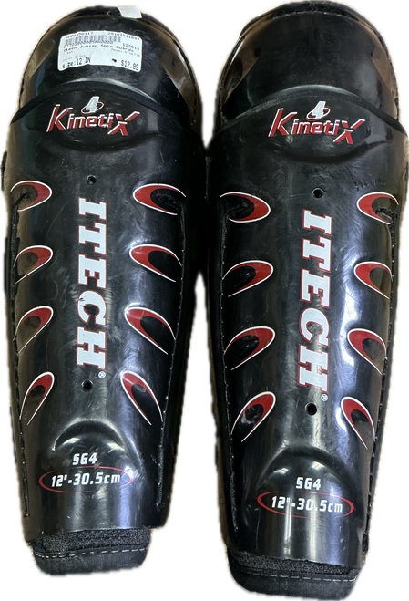 Vist Large View of Product Image Which is Used Itech KINETIX Junior Shin Guards Black 12"